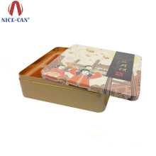 Antique Attractive Design Rectangular Mooncake Packaging Tin Box Wholesale Gift Golden Square Delicious Mooncake Tin Case